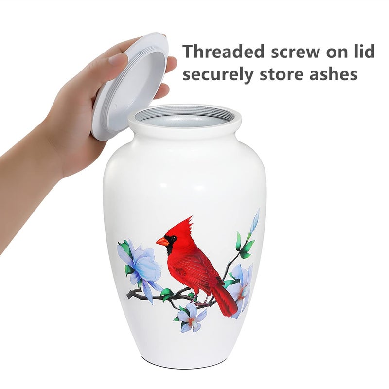 Icokee Adult Urn For Human Ashes Red Cardinal Cremation Urn White Funeral Urn Decorative Urn Burial Urn Large Memorial Urn With Velvet Bag Up To 200 Lbs Capacity - Image 4
