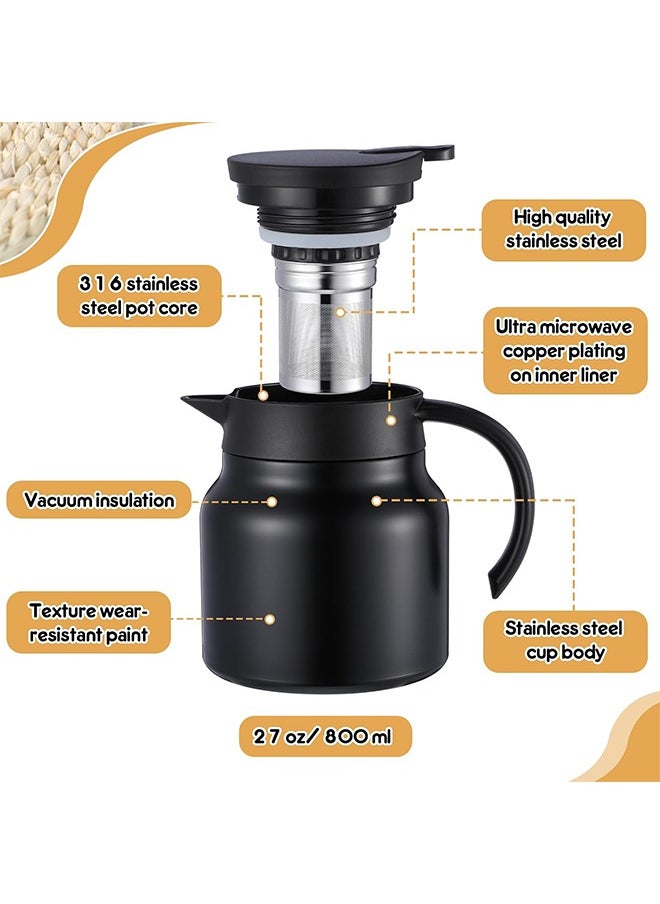 Generic - Thermal Teapot Coffee, Stainless Steel Insulated Vacuum Thermos Coffee Carafe For Keeping Hot/Cold, Tea, Water, Beverage Dispenser, Black,27oz 800ml - Image 1