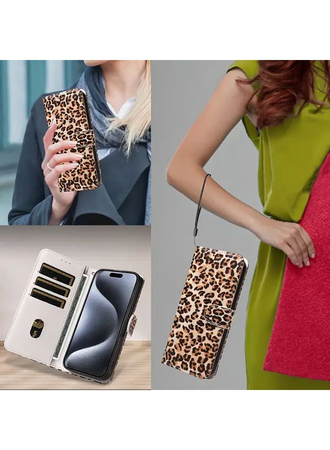 Yellow Leopard Faux Leather Flip Cover with Card Slot for Galaxy S10 - Image 4