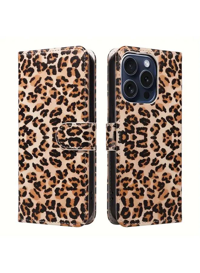 Yellow Leopard Faux Leather Flip Cover with Card Slot for Galaxy S10 - Image 3
