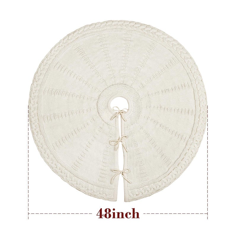 LimBridge 48 Inch Christmas Tree Skirt: Braided Cable Knit Tree Skirt for 7.5FT Tree, Cream White Tree Skirt, Vintage Tree Skirts, Rustic Farmhouse Christmas Decorations - Image 3