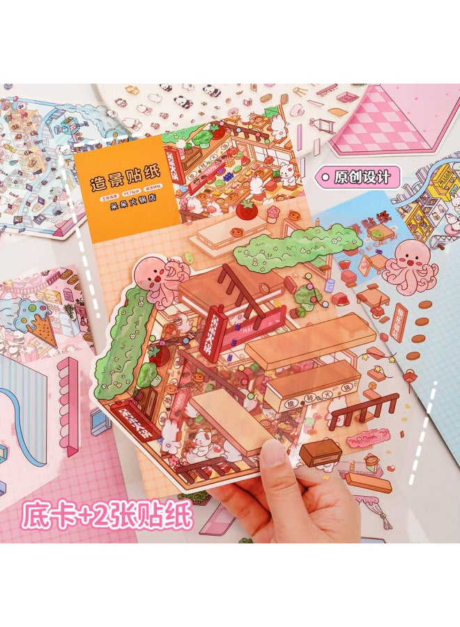 HELPS Life-assisting Landscape Sticker Dumbo Hot Pot Shop 3d Stereoscopic Scene Collage Microscale Sticker Cute Decompression Hand Account Sticker - Image 2