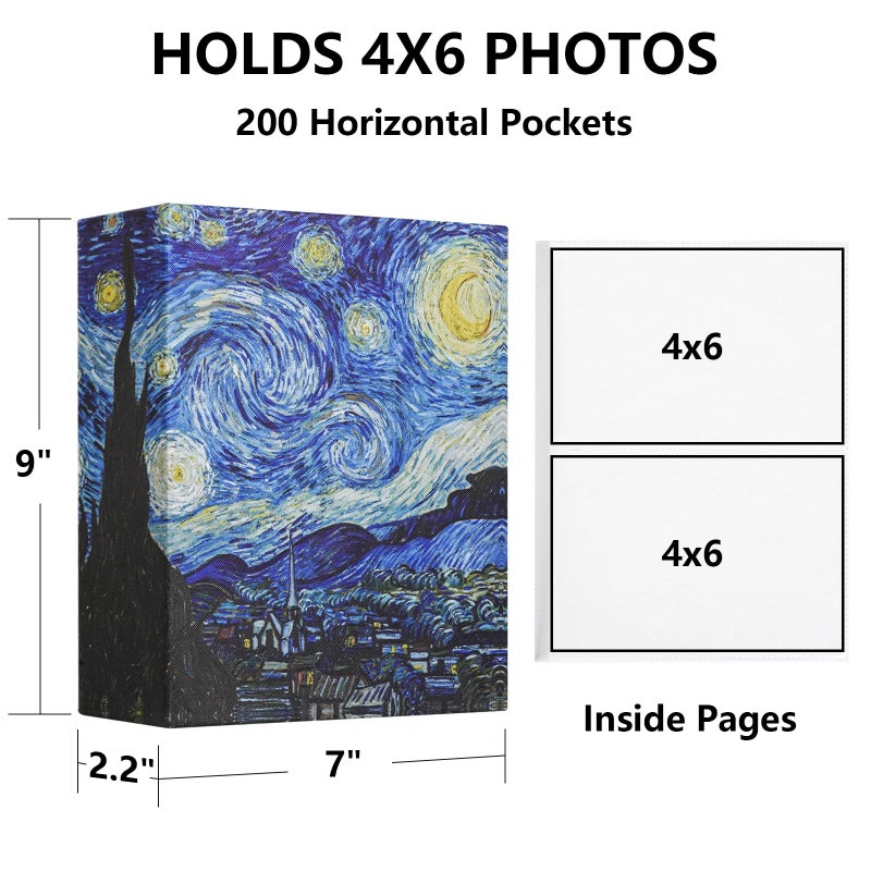 Hiwhy Hiwhy Photo Album 4x6 with 200 Pockets  Small Picture Album with Premium Leather Album Cover  Slip-in Mini Picture Book for Family Wedding Anniversary Baby Vacation Pictures  Starry Night - Image 2