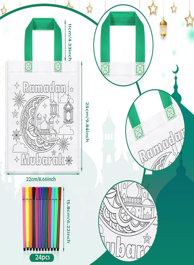 هواف مجموعة HOWAF من 12 كيسًا للتلوين مع أقلام تلوين للأطفال بمناسبة رمضان، أكياس حلوى للتلوين بمناسبة عيد الفطر ورمضان مبارك، أكياس هدايا للتلوين بمناسبة رمضان كريم، أكياس قماشية قابلة لإعادة الاستخدام لتوزيعات حفلات رمضان كريم. - Image 2