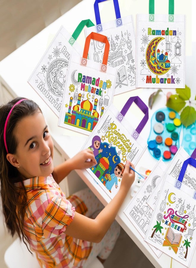 هواف مجموعة HOWAF من 12 كيسًا للتلوين مع أقلام تلوين للأطفال بمناسبة رمضان، أكياس حلوى للتلوين بمناسبة عيد الفطر ورمضان مبارك، أكياس هدايا للتلوين بمناسبة رمضان كريم، أكياس قماشية قابلة لإعادة الاستخدام لتوزيعات حفلات رمضان كريم. - Image 5