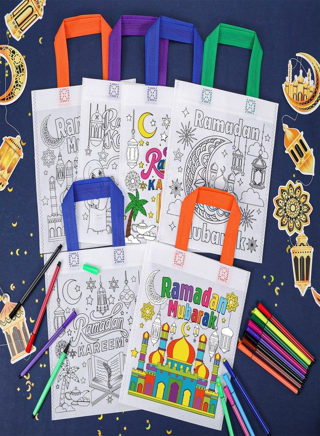 هواف مجموعة HOWAF من 12 كيسًا للتلوين مع أقلام تلوين للأطفال بمناسبة رمضان، أكياس حلوى للتلوين بمناسبة عيد الفطر ورمضان مبارك، أكياس هدايا للتلوين بمناسبة رمضان كريم، أكياس قماشية قابلة لإعادة الاستخدام لتوزيعات حفلات رمضان كريم. - Image 4