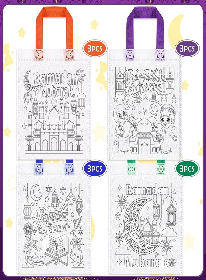 هواف مجموعة HOWAF من 12 كيسًا للتلوين مع أقلام تلوين للأطفال بمناسبة رمضان، أكياس حلوى للتلوين بمناسبة عيد الفطر ورمضان مبارك، أكياس هدايا للتلوين بمناسبة رمضان كريم، أكياس قماشية قابلة لإعادة الاستخدام لتوزيعات حفلات رمضان كريم. - Image 3
