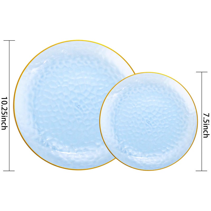 Rubtlamp 60Pcs Clear Blue Plastic Plates  Hammered Blue Plates  Clear Fancy Disposable Plates With Gold Rim Include 30 Dessert Plates  30 Dinner Plates for Party - Image 2