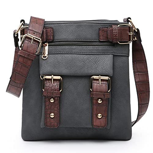 Dasein Top Belted Crossbody Bags for Women Soft Leather Messenger Bag Shoulder Bag Travel Purse (large size-dark grey) - Image 1