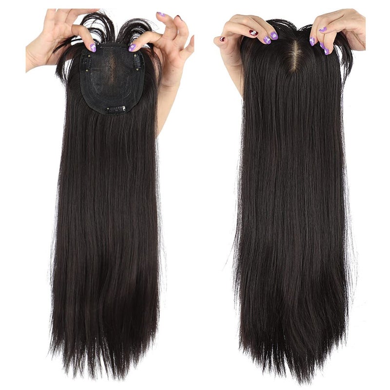 LesafeV 50cm Long Seamless Nature Look Clip in Hairpiece with SideFringe Extension Forehead Topper for Women with Thinning Hair Straight Black Brown