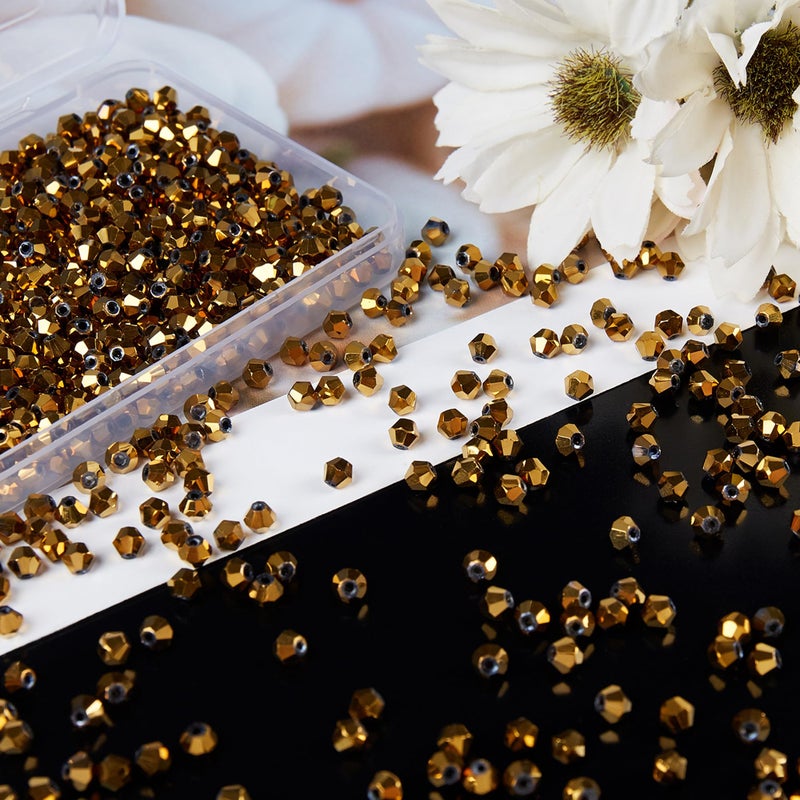 Laopottbeads 1100Pcs 4Mm Bicone Crystal Glass Beads For Jewelry Making  Sparkling Mini Beads For Suncatchers  Diy Bracelets & Craft Projects (Coffee Gold) - Image 2