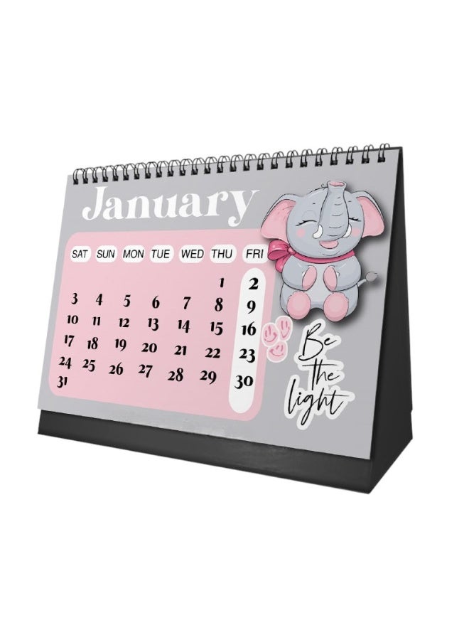 We Print, Your Gift Cute Elephant Desk Calendar 2026 – 12 Month Table Calendar with Adorable Elephant Design – Grey - Image 2