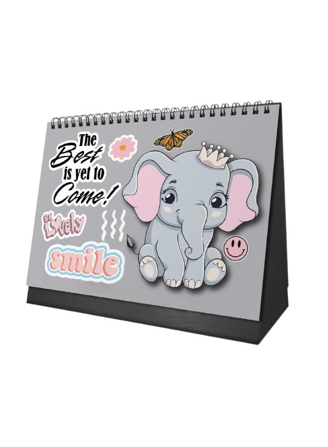 We Print, Your Gift Cute Elephant Desk Calendar 2026 – 12 Month Table Calendar with Adorable Elephant Design – Grey - Image 3