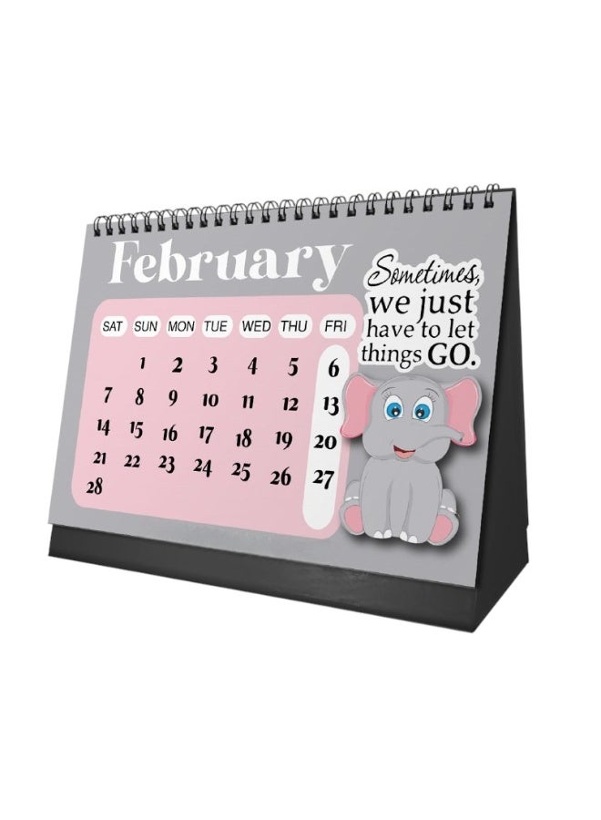 We Print, Your Gift Cute Elephant Desk Calendar 2026 – 12 Month Table Calendar with Adorable Elephant Design – Grey - Image 4