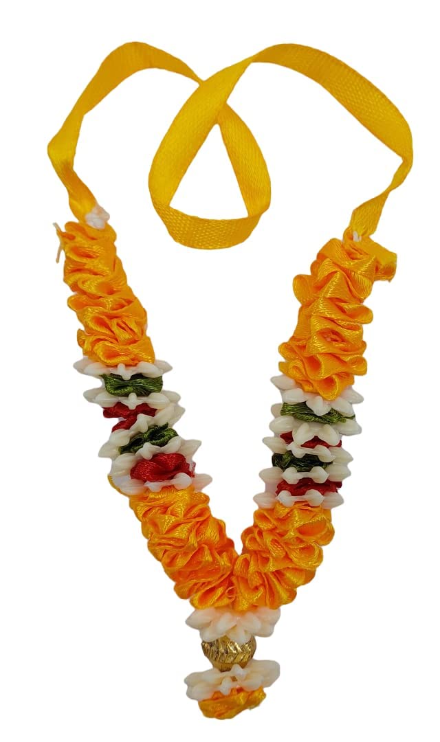 ARTISKRITI Small Ribbon Mala for God Idols and Statues, Pooja Haar Idols Murti Mala for Car Dashboard Figurine (Yellow) - Image 4
