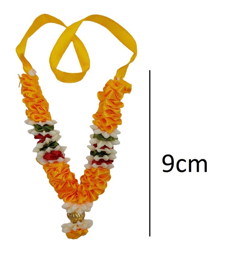 ARTISKRITI Small Ribbon Mala for God Idols and Statues, Pooja Haar Idols Murti Mala for Car Dashboard Figurine (Yellow) - Image 2