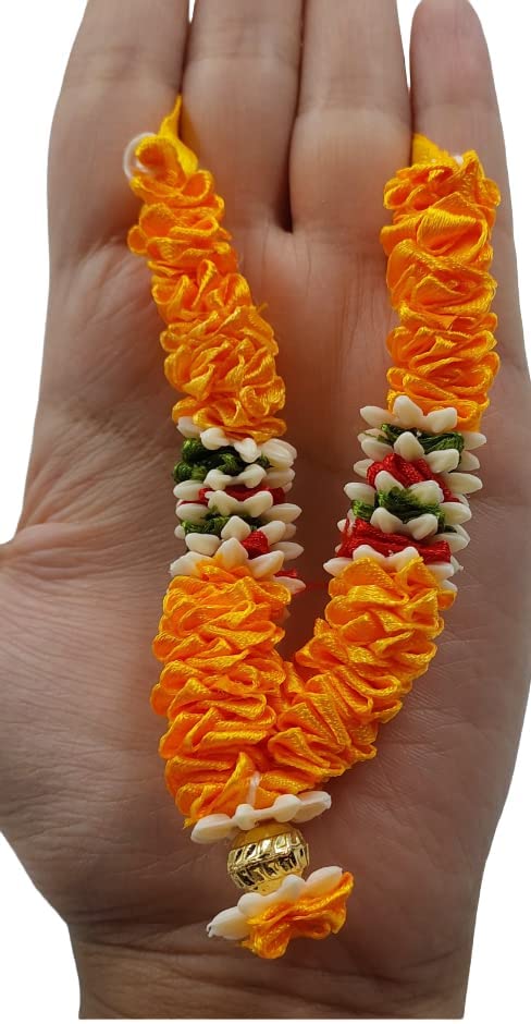 ARTISKRITI Small Ribbon Mala for God Idols and Statues, Pooja Haar Idols Murti Mala for Car Dashboard Figurine (Yellow) - Image 3