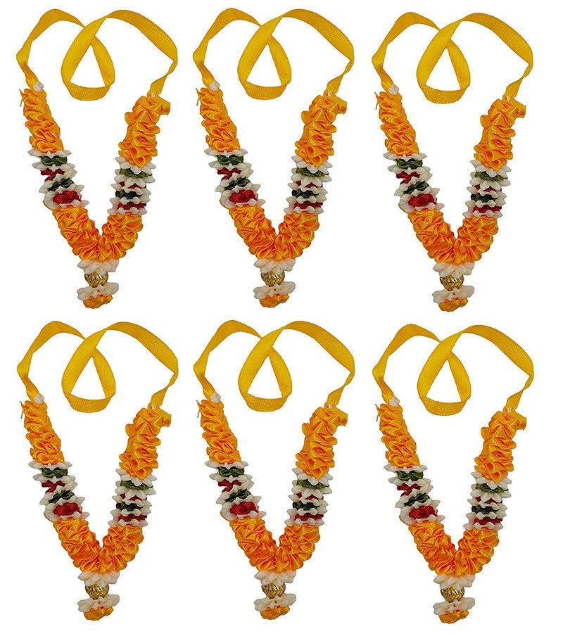 ARTISKRITI Small Ribbon Mala for God Idols and Statues, Pooja Haar Idols Murti Mala for Car Dashboard Figurine (Yellow) - Image 5