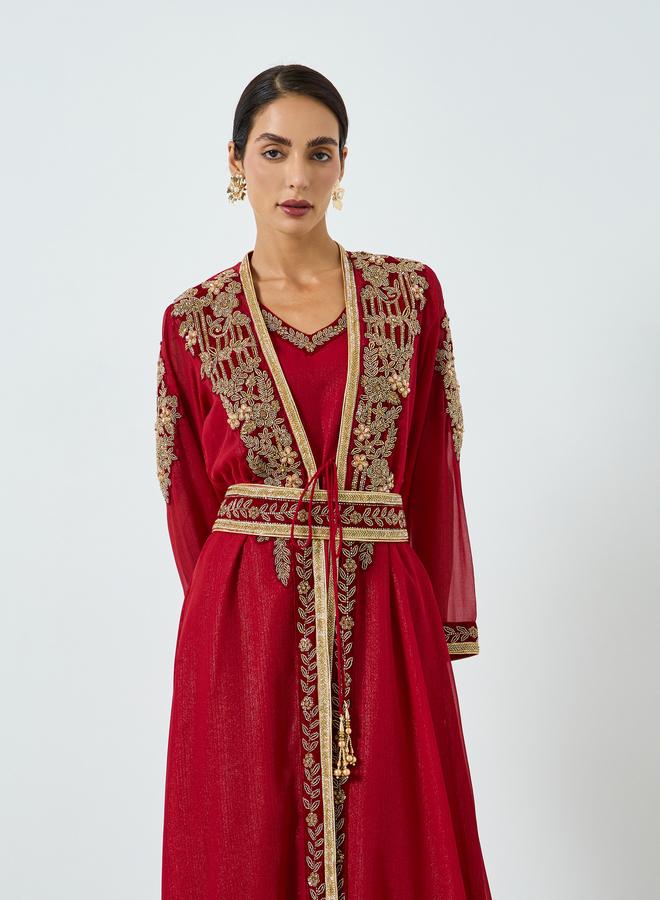 Maxim Creation Embellished Handwork Belted Kaftan with Inner Dress - Image 2