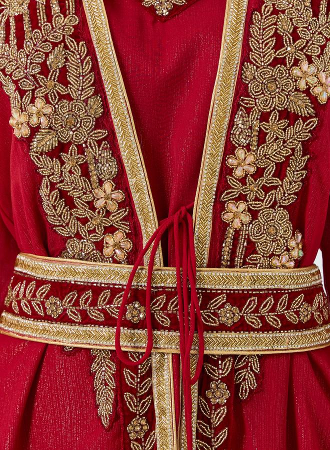 Maxim Creation Embellished Handwork Belted Kaftan with Inner Dress - Image 4