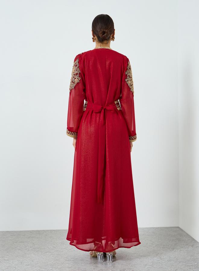 Maxim Creation Embellished Handwork Belted Kaftan with Inner Dress - Image 5