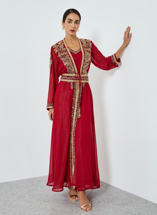 Maxim Creation Embellished Handwork Belted Kaftan with Inner Dress - Image 3