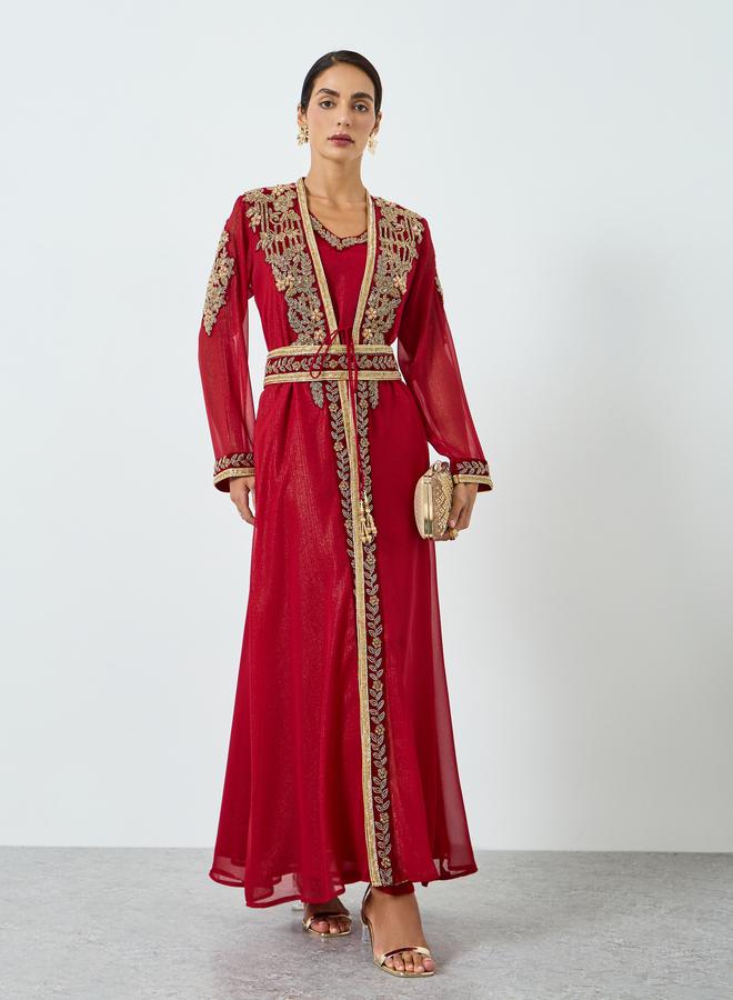Maxim Creation Embellished Handwork Belted Kaftan with Inner Dress - Image 1