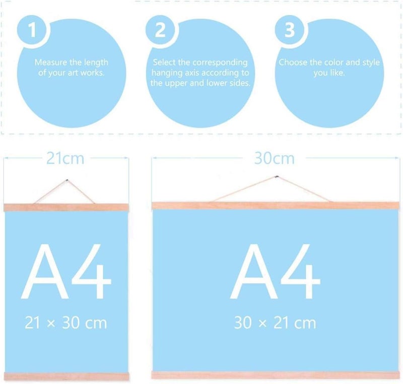 QIAOJUNMING Wooden Poster Hanger Photo Magnetic Frame Four colors DIY Picture Canvas Print Hanging Wall Art Home Decor 21-80cm A4 A3 Custom(Black,40cm) - Image 5