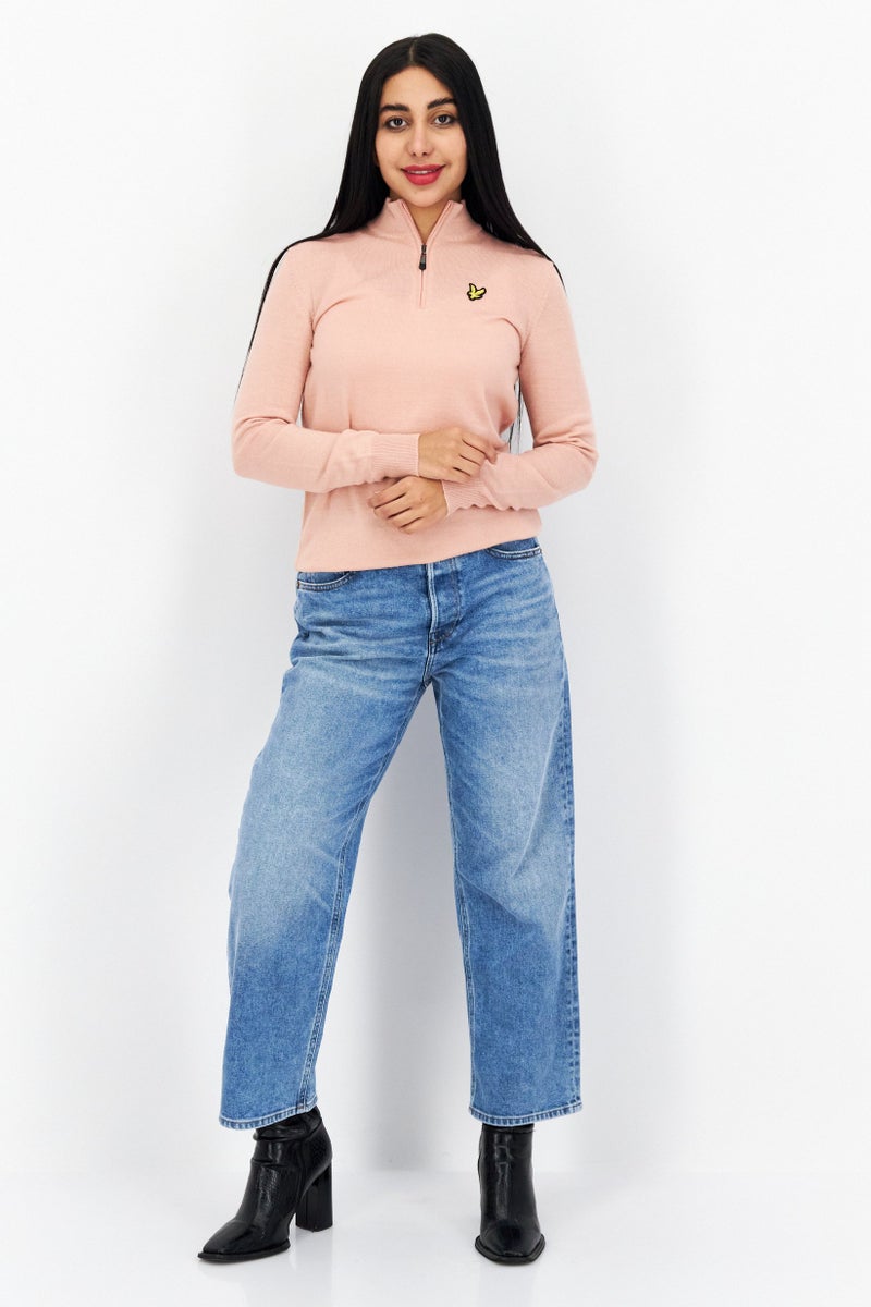 Lyle & Scott Women Mock Neck Long Sleeves Embroidered Logo Sweater, Pink - Image 3