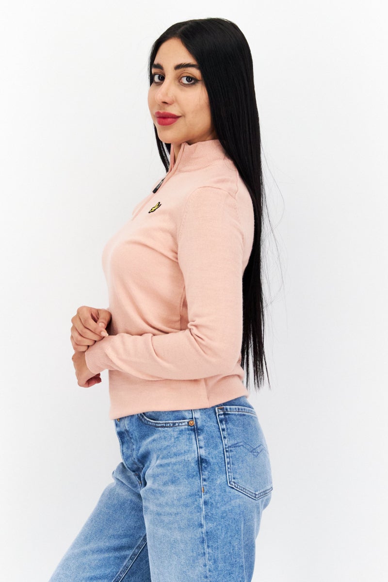 Lyle & Scott Women Mock Neck Long Sleeves Embroidered Logo Sweater, Pink - Image 2