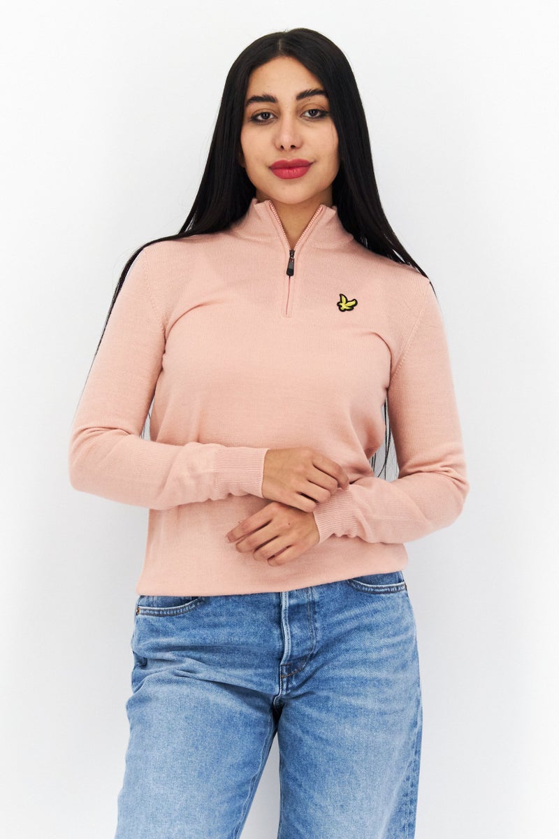 Lyle & Scott Women Mock Neck Long Sleeves Embroidered Logo Sweater, Pink - Image 1