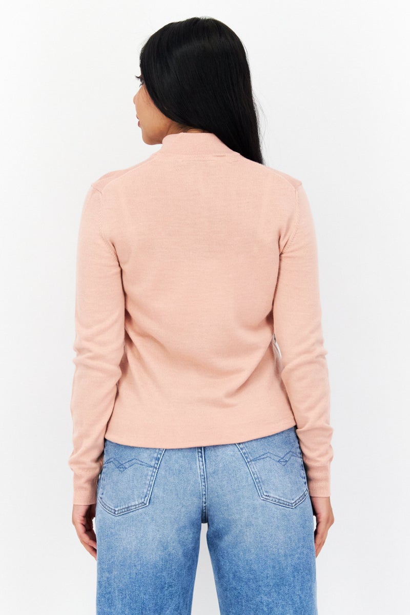 Lyle & Scott Women Mock Neck Long Sleeves Embroidered Logo Sweater, Pink - Image 4