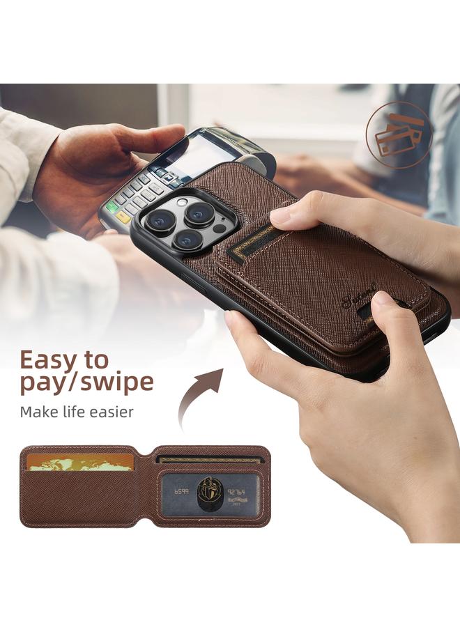 Suteni Case For iPhone 12 Pro H18 Cross Grain MagSafe Wallet Leather Phone Case - Image 2