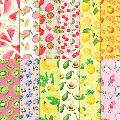 BHNACIER 24 Sheets Summer Fruit Pattern Paper 12 x 12 Summer Fruit Scrapbook Paper Pad DoubleSided Tropical Fruits Strawberry Lemon Watermelon Peach Patterned Decorative Craft Papers Summer Papers Pack - Image 1