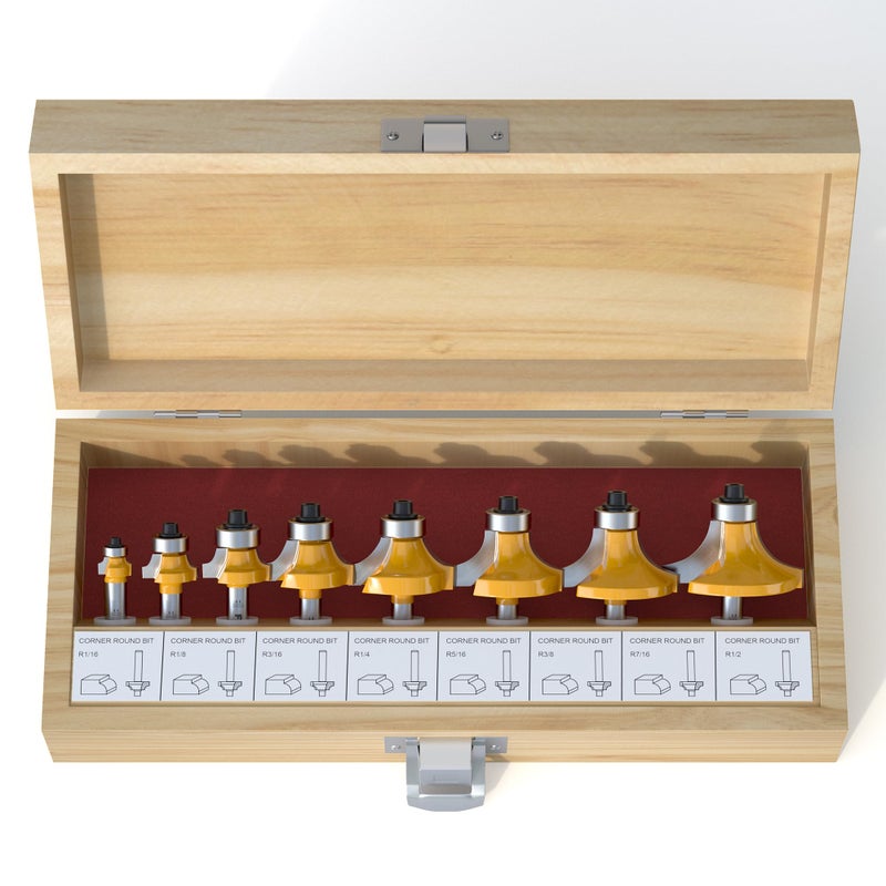 FivePears 8-Piece Roundover Router Bit Set - 1/4" Shank, Rounding Bits for Edging: 1/16", 1/8", 3/16", 1/4", 5/16", 3/8", 7/16", 1/2" Radius - Image 1