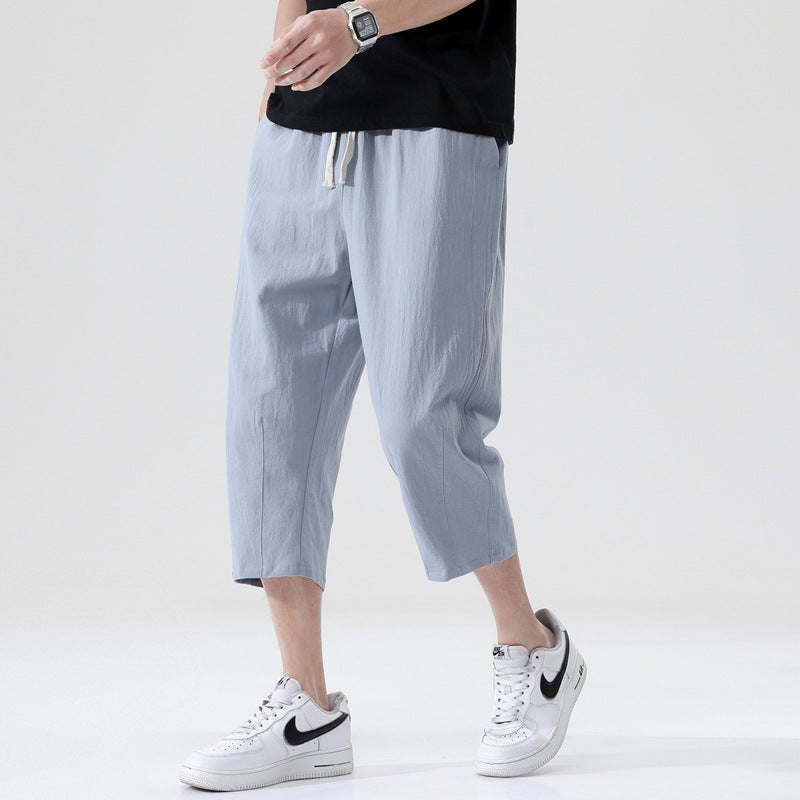 Summer Cotton-Linen Mens Casual Capris Light gray  - Image 1
