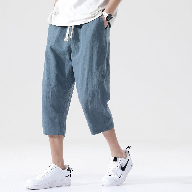 Summer Cotton-Linen Mens Casual Capris Light gray  - Image 2