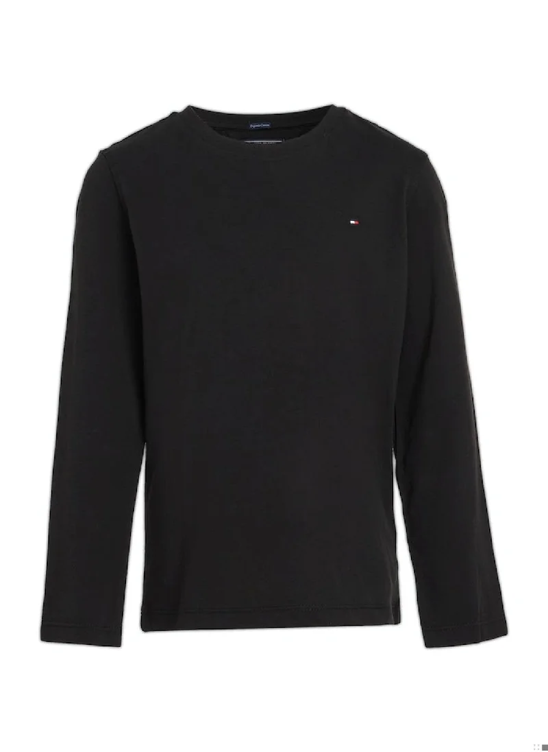 TOMMY HILFIGER Boys' Long-Sleeve Organic Cotton T-Shirt, Black