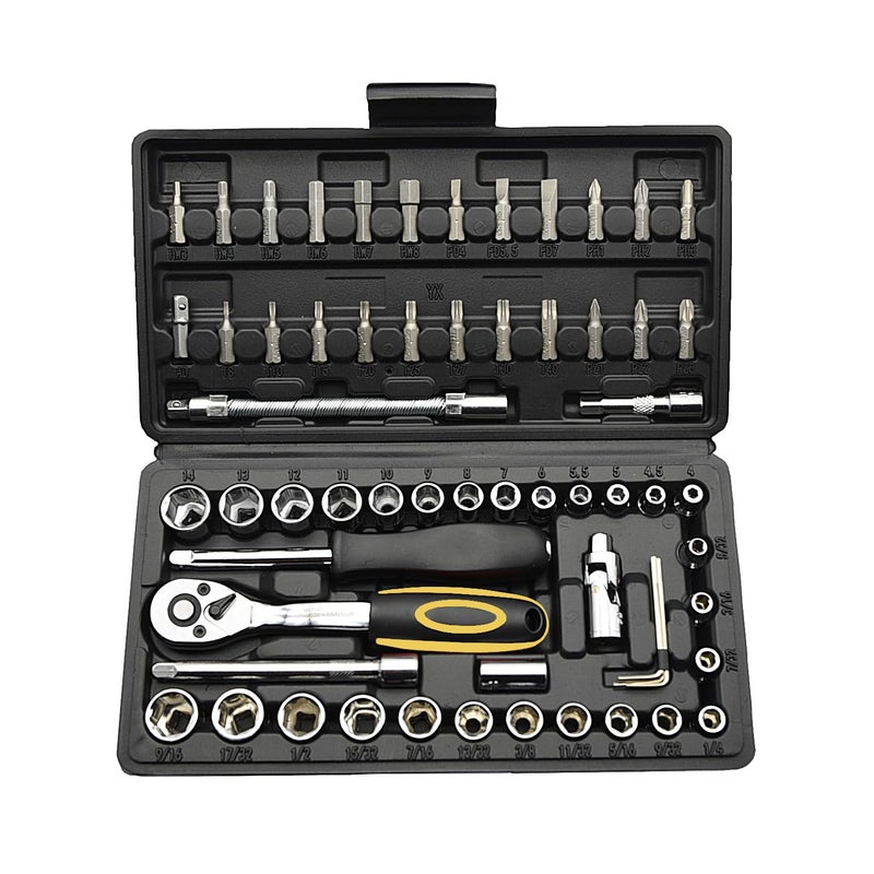 TILIBOTE Socket Wrench Set 62PCS 14 Ratcheting Wrench Set With 72 Tooth count Ratchet SAE Metric From 532 916 4mm 14mmtool Set For home And carmotorcyclebike Repair