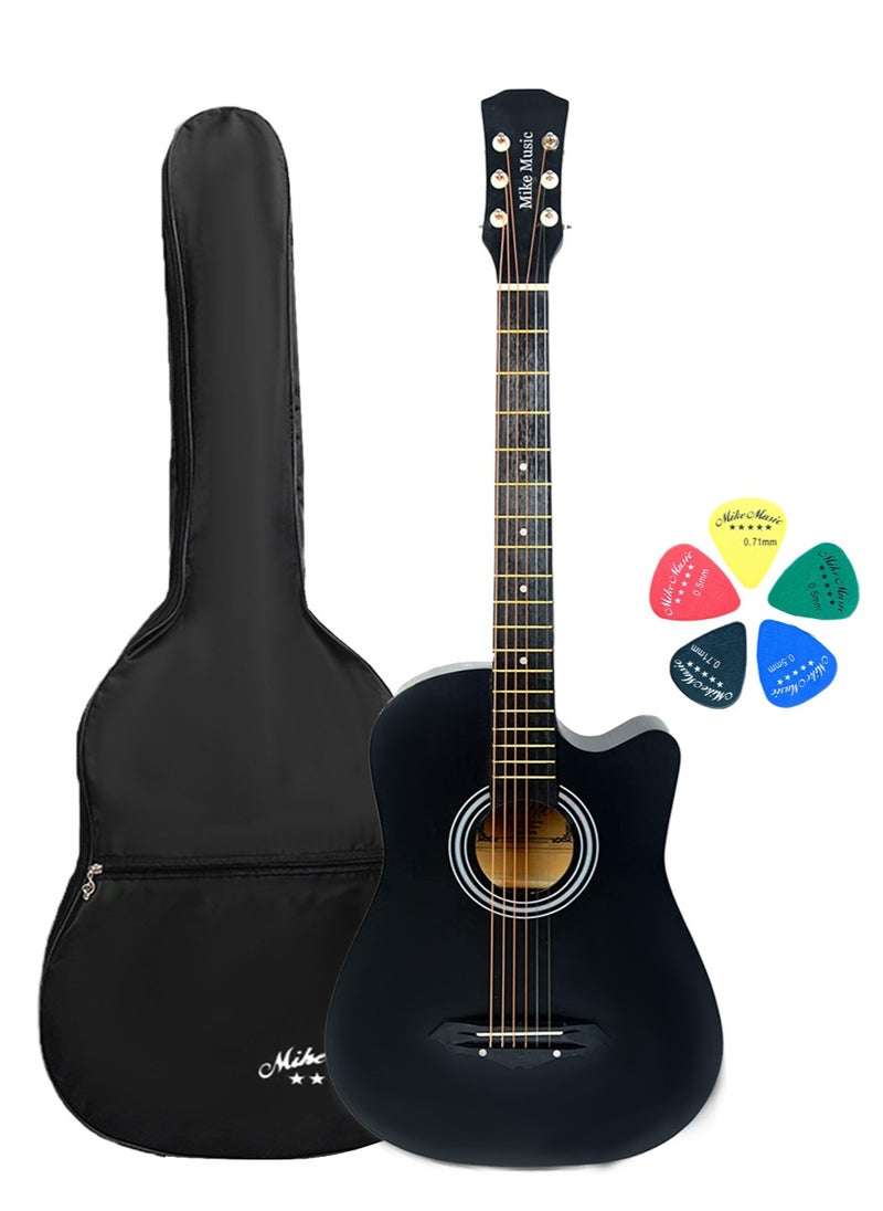 Mike Music 38 Inch Acoustic Guitar for Beginner Adult Teen, Full Size Guitar Acoustic 6-Strings Acoustic Guitar Set With Accessories Gig Bag, Picks, Right Hand, Matte Black  - Image 1