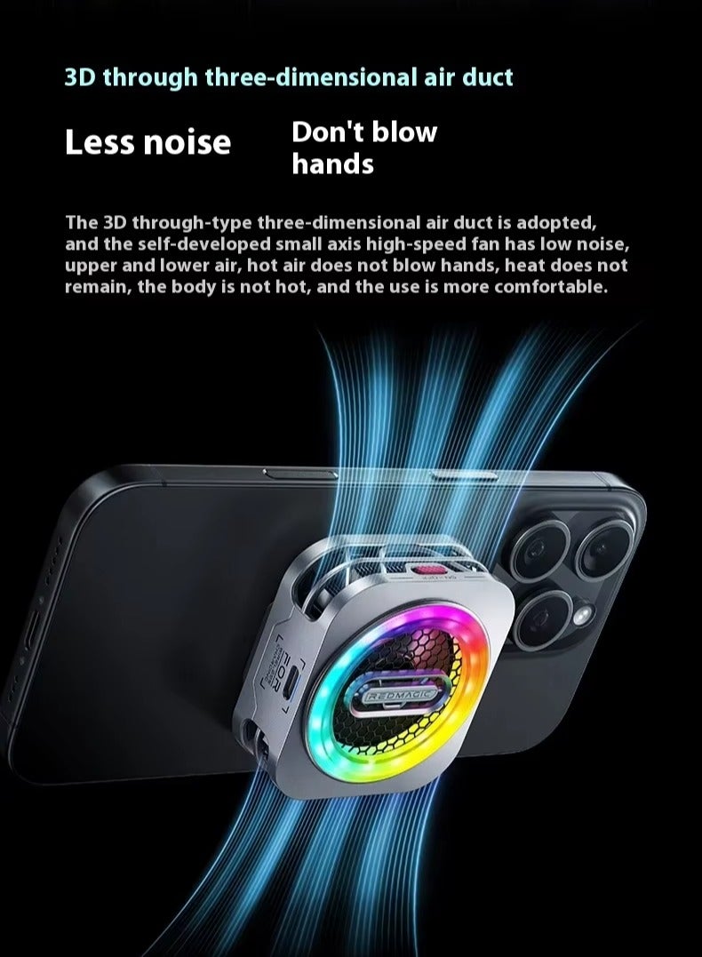ريد ماجيك مبرد سائل ريد ماجيك 6PRO مبرد هاتف مغناطيسي للألعاب/البث المباشرع مع إضاءة RGB بقوة 30 واط تصميم منخفض الضوضاء تبريد أشباه الموصلات لتبريد الهاتف أثناء الألعاب اللون سيلفر - Image 4