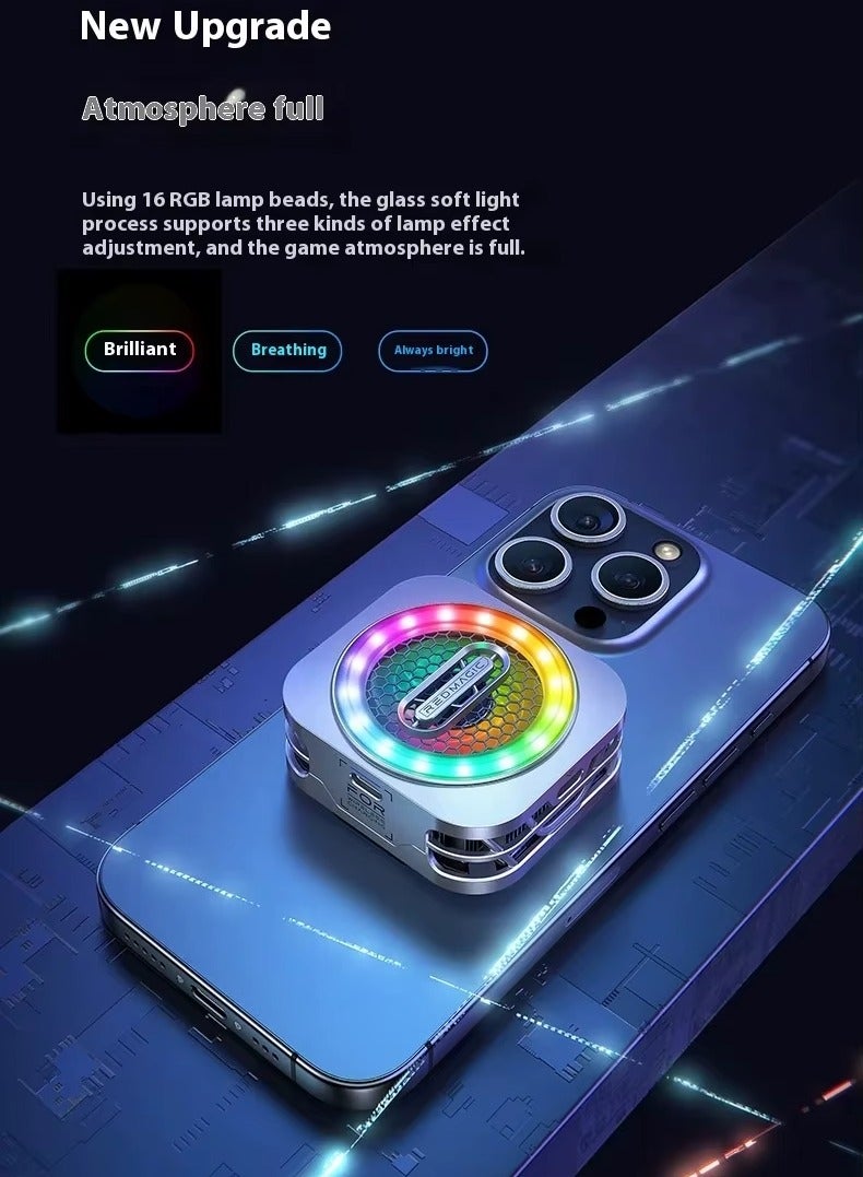ريد ماجيك مبرد سائل ريد ماجيك 6PRO مبرد هاتف مغناطيسي للألعاب/البث المباشرع مع إضاءة RGB بقوة 30 واط تصميم منخفض الضوضاء تبريد أشباه الموصلات لتبريد الهاتف أثناء الألعاب اللون سيلفر - Image 5