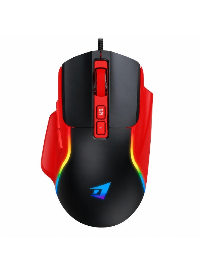 جيرتك فأرة الألعاب السلكية JERTECH JR850 PULSE RGB - تصميم مريح، 7 أزرار، دقة قابلة للتعديل تصل إلى 4800 نقطة في البوصة (أحمر أسود) - Image 1