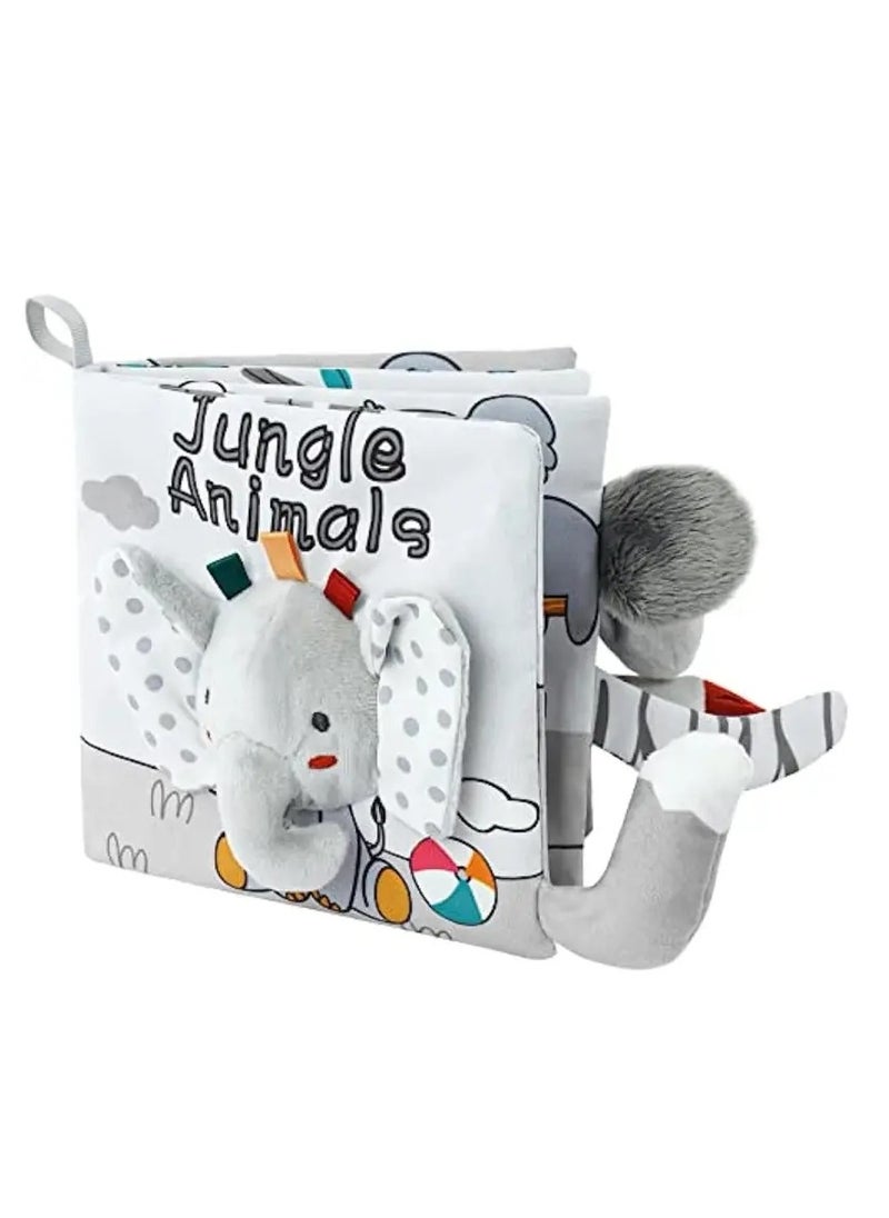 Gonice - Soft Toys Baby Cloth Books, Baby Soft Books, Baby Bath Cloth Book, 3D Animals Tails Crinkle Sensory Touch And Feel Book (Elephant) - Image 1