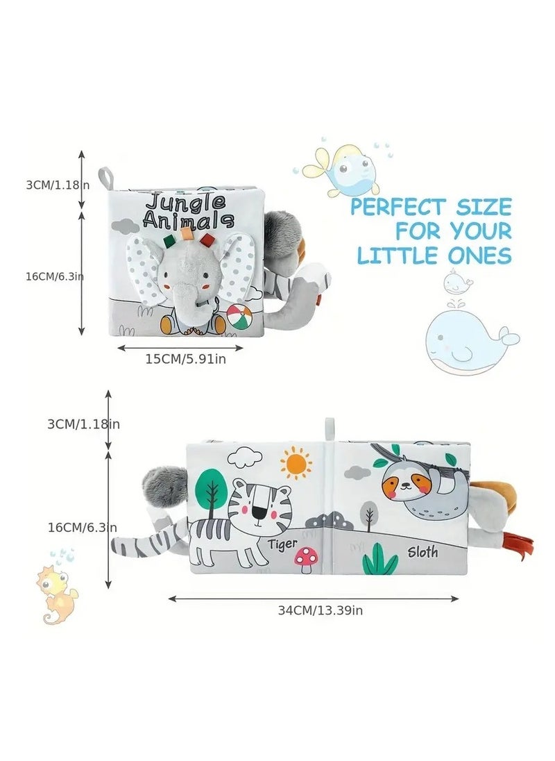 Gonice - Soft Toys Baby Cloth Books, Baby Soft Books, Baby Bath Cloth Book, 3D Animals Tails Crinkle Sensory Touch And Feel Book (Elephant) - Image 1