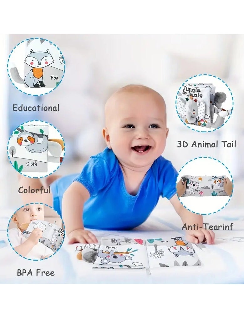 Gonice - Soft Toys Baby Cloth Books, Baby Soft Books, Baby Bath Cloth Book, 3D Animals Tails Crinkle Sensory Touch And Feel Book (Elephant) - Image 1