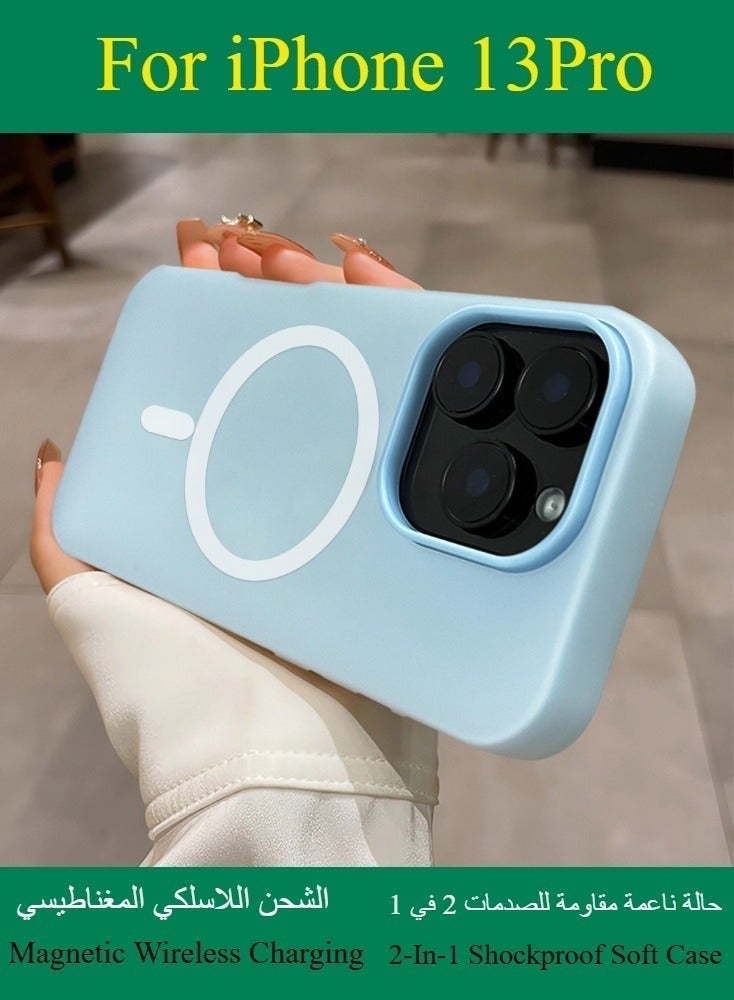 Apple Blue iPhone 13 Pro Matte Candy Color Magnetic Wireless Charging Phone Case iPhone Double Layer 2-In-1 Shockproof Soft Cover