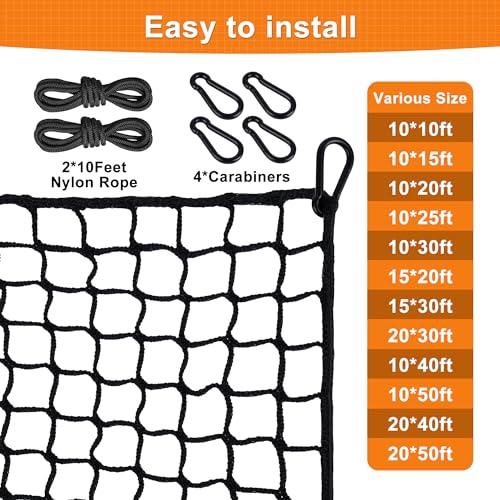 Visupor Nylon Golf Net 10/15/20/25/30/40/50ft,Golf Practice Net with Rope and Carabiners,Durable Golf Hitting Net,Weatherproof Golf Netting,Practice Barrier Nets for Golf, Baseball, Hockey, Soccer - Image 3
