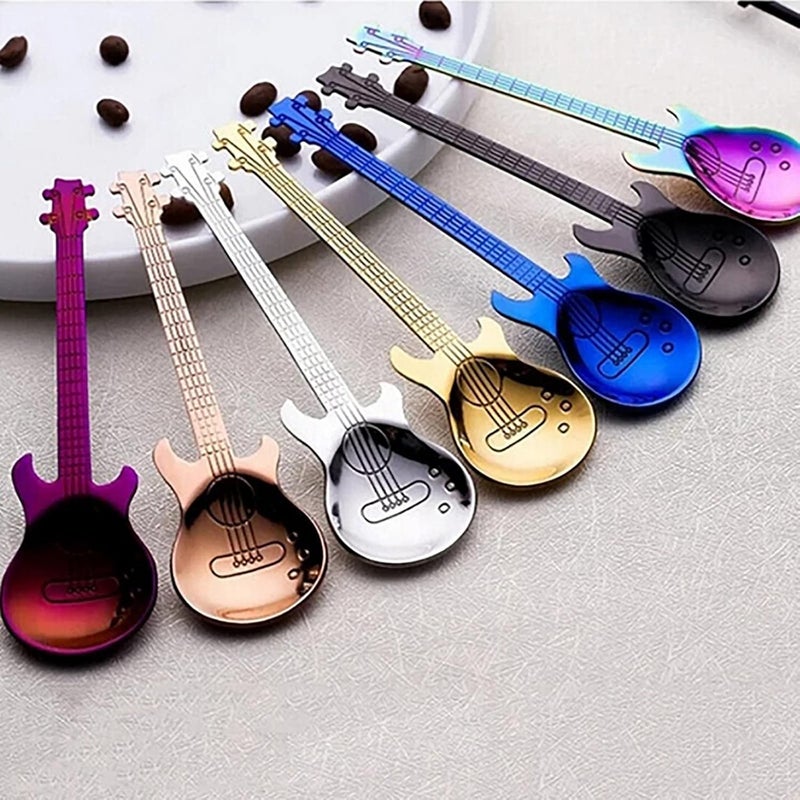 klarako 2PCS Guitar Spoons Coffee Teaspoon, Stainless Steel Colorful Spoon, Cute Guitar Musical Spoons for Coffee, Desserts, Drinks, Mixing or Smoothies (Multicolor) - Image 5