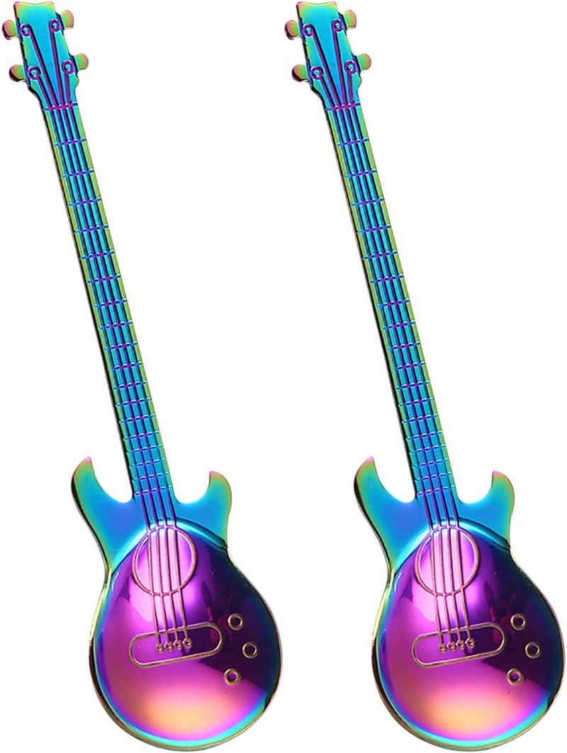 klarako 2PCS Guitar Spoons Coffee Teaspoon, Stainless Steel Colorful Spoon, Cute Guitar Musical Spoons for Coffee, Desserts, Drinks, Mixing or Smoothies (Multicolor) - Image 1